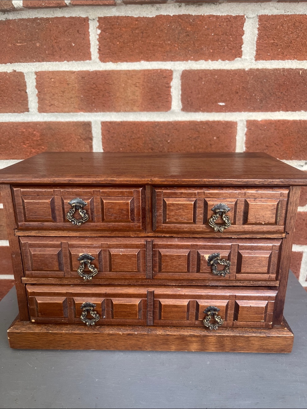 Vintage Wooden Jewelry Box with Music 4 Lined Drawers Table Top Chest Style